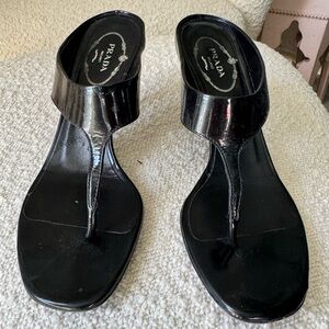 Prada black leather thong slide